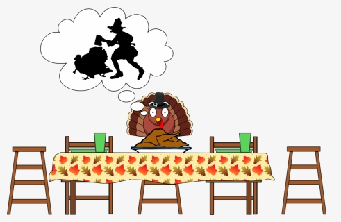 Turkey, Scared Turkeyhappy Thanksgiving - Clipart Thanksgiving Dinner Table, HD Png Download, Transparent PNG