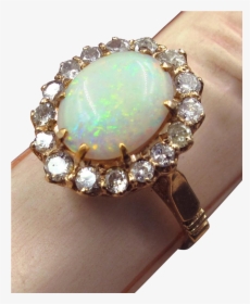 Glowing Opal Ring In 14k Rose Gold With Diamond Halo - Opal, HD Png Download, Transparent PNG