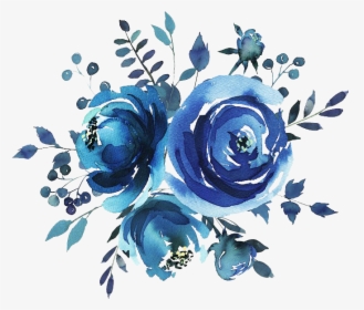 Watercolour Flowers Watercolor Painting Floral Bouquets - Blue Watercolor Floral Design, HD Png Download, Transparent PNG