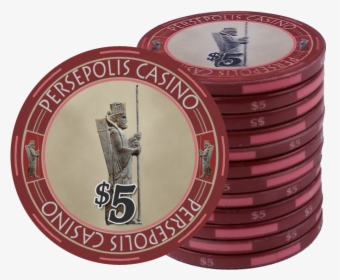 Persepolis Casino Red $5 Ceramic Poker Chip - Poker Set, HD Png Download, Transparent PNG