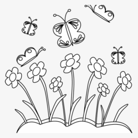 Spring Flowers Png Black And White - Flower Garden Clipart Black And White, Transparent Png, Transparent PNG