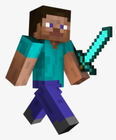 Minecraft Steve Holding Diamond Sword, HD Png Download, Transparent PNG