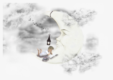 Moon, Clouds, Dream, Lantern, Sky, Boy, Child, Books - Moon Dream Png, Transparent Png, Transparent PNG
