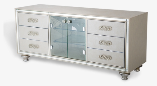 6 Drawers 2 Glass Doors Crystal Accents Champagne Console - Cabinetry, HD Png Download, Transparent PNG