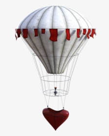 Balloon, Hot Air, Heart, White, Red, Strings, Fly - Hot Air Balloon Strings, HD Png Download, Transparent PNG