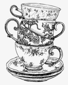 Colorful Stacked Tea Cup - Teacup And Saucer Drawing, HD Png Download, Transparent PNG