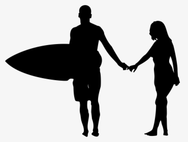 Surfer Couple Silhouette Clip Arts - People Silhouette On Beach, HD Png Download, Transparent PNG