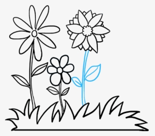 flower garden drawing black and white clipart