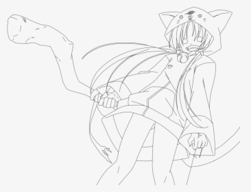 Neko Girl Lineart By - Cat Girl Line Art, HD Png Download, Transparent PNG