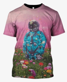 Gearhuman 3d Astronaut In Flower Field Custom T-shirt - Flower Field Art, HD Png Download, Transparent PNG