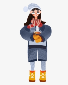 Girl Character Winter Holding Food Png And Psd - Knitting, Transparent Png, Transparent PNG