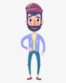 Man With Beard Cartoon Character In Flat Style - Man Beard Smile Cartoon, HD Png Download, Transparent PNG