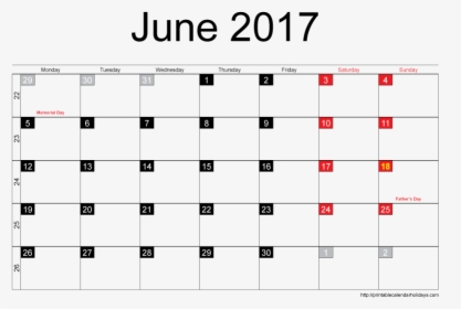 Blank Printable June 2017 Calendar 2018 2019 - Many Days Are In January, HD Png Download, Transparent PNG