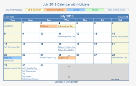 July Calendar 2018 Printable Template - May 2018 Holiday Calendar, HD Png Download, Transparent PNG