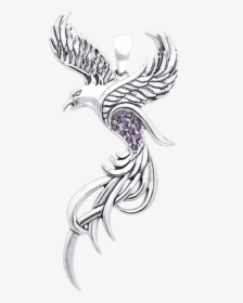 White Bronze Flying Phoenix Pendant - Flying Drawings Of Phoenix Bird, HD Png Download, Transparent PNG