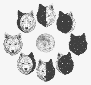 Wolf Aesthetic Tumblr - Wolf And Moon Drawing, HD Png Download, Transparent PNG