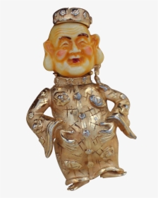 Buddha Figural Happy Face Asian Man Brooch Signed - Figurine, HD Png Download, Transparent PNG
