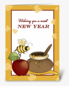 Rosh Hashanah Apple, Bee And Honey Greeting Card - Jewish New Year Clipart, HD Png Download, Transparent PNG