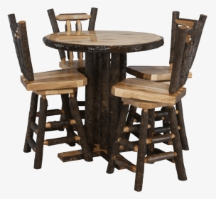 Hickory Log Pub Table And V-back Bar Stools - Chair, HD Png Download, Transparent PNG
