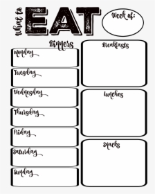 Clip Art Free Printable Meal Planner Template - Printable Black And White Planner, HD Png Download, Transparent PNG
