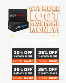 Save Up To 35% On Loot Anime And Loot Gaming Subscriptions - Graphic Design, HD Png Download, Transparent PNG