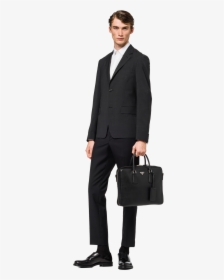 Saffiano Leather Briefcase - Prada Briefcase Wearing, HD Png Download, Transparent PNG