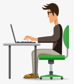 Transparent Sitting At Desk Clipart - Man At Computer Clipart, HD Png Download, Transparent PNG