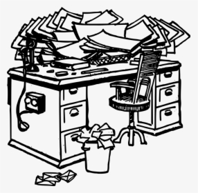 Black And White Clipart Man At Messy Desk - Messy Desk Clipart Black And White, HD Png Download, Transparent PNG