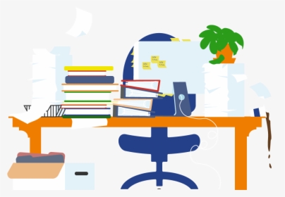 Black And White Png Man At Messy Desk - Clipart Messy Office Desk, Transparent Png, Transparent PNG