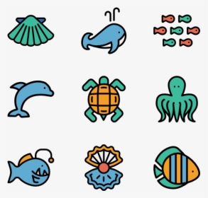 Sea Life Linear Color - Aquarium Icons, HD Png Download, Transparent PNG