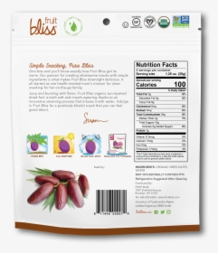 Fruit Bliss Organic Snacks Dates - Back Package Dried Fruit, HD Png Download, Transparent PNG