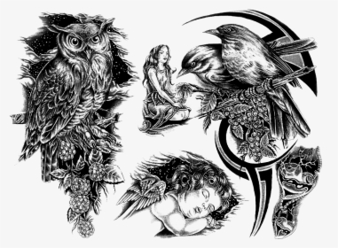 Black And White Flash Art Tattoos - Owl Tattoo Design, HD Png Download, Transparent PNG