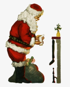Santa With Socsk At The Fireplace At Christmas - Santa Claus, HD Png Download, Transparent PNG