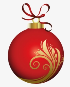 Red Christmas Ball With Decoration Png Clipart - Christmas Ball Decoration Png, Transparent Png, Transparent PNG