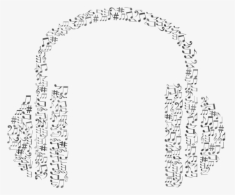 Musical Notes Grayscale Big - Headphones With Musical Notes, HD Png Download, Transparent PNG
