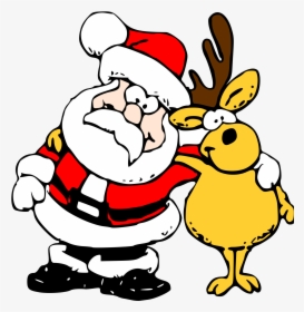 Santa Claus Is Coming To Town - Santa And Reindeer Cartoon, HD Png Download, Transparent PNG