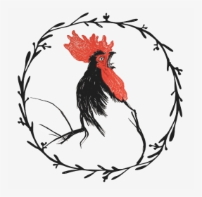 Vintage Rooster Crowing - Floral Wreath Png Black, Transparent Png, Transparent PNG