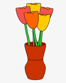 Brown Vase With Multicolored Tulips Clip Arts - Flower Vase Clip Art, HD Png Download, Transparent PNG