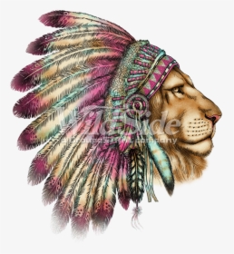 Indian Feather Png - Lion Wearing Indian Headdress, Transparent Png, Transparent PNG