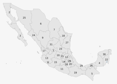 Map Of Mexico States Numbered , Png Download - Map Of Mexico States Numbered, Transparent Png, Transparent PNG