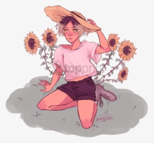 Free Png Sunflower Png Tumblr Png Image With Transparent - Aesthetic Sunflower Girl Drawing, Png Download, Transparent PNG