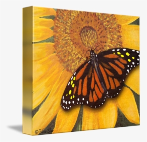 Sunflower With Butterfly - Sunflower And Butterfly Painting, HD Png Download, Transparent PNG