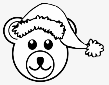 Bear 3 Head Brown With Santa Hat Black White Line Art, HD Png Download, Transparent PNG