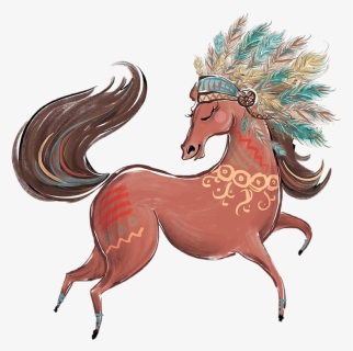 #watercolor #horse #boho #indian #woodland #feathers, HD Png Download, Transparent PNG