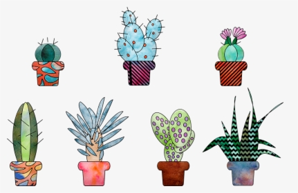 Watercolor Cactus, Cactus In Pot, Cactus, Watercolor, HD Png Download, Transparent PNG