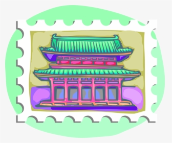 Vector Illustration Of Postage Stamp Of Chinese Pagoda, HD Png Download, Transparent PNG