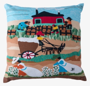 Clementine Hunter Cotton Mural Fully Embroidered Pillow, HD Png Download, Transparent PNG