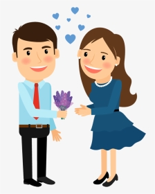 Cartoon Man Gives Flower To Woman For Love, HD Png Download, Transparent PNG