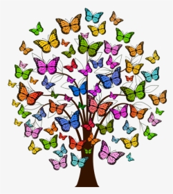 Butterflies, Tree, Colorful, Color, Ease, Elated, Swing - Colorful Butterfly Tree, HD Png Download, Transparent PNG