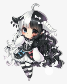 #chibi #demon #cute #black#blackandwhite #anime #kawaii - Black And White Hair Anime Girl, HD Png Download, Transparent PNG